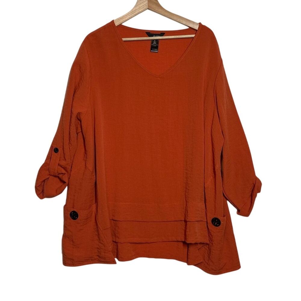 Ali Miles Burnt Orange Asymmetric Layered Tunic Top Roll Tab Pocket Button Sz 2X